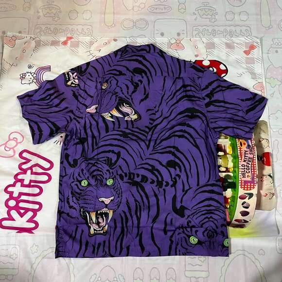 Wacko Maria Tiger Print Purple Short Sleeve Shirt - Picture 6 of 7